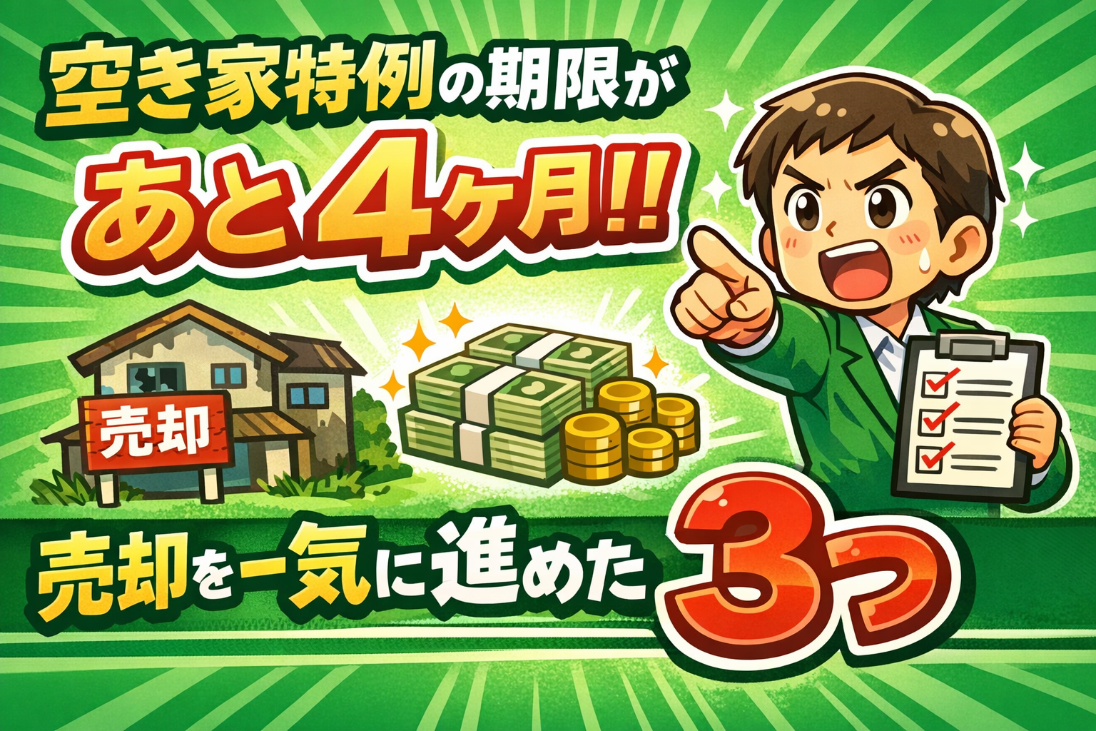 Read more about the article 空き家特例の期限が“あと4ヶ月”だった私が、売却を一気に進めた行動3つ